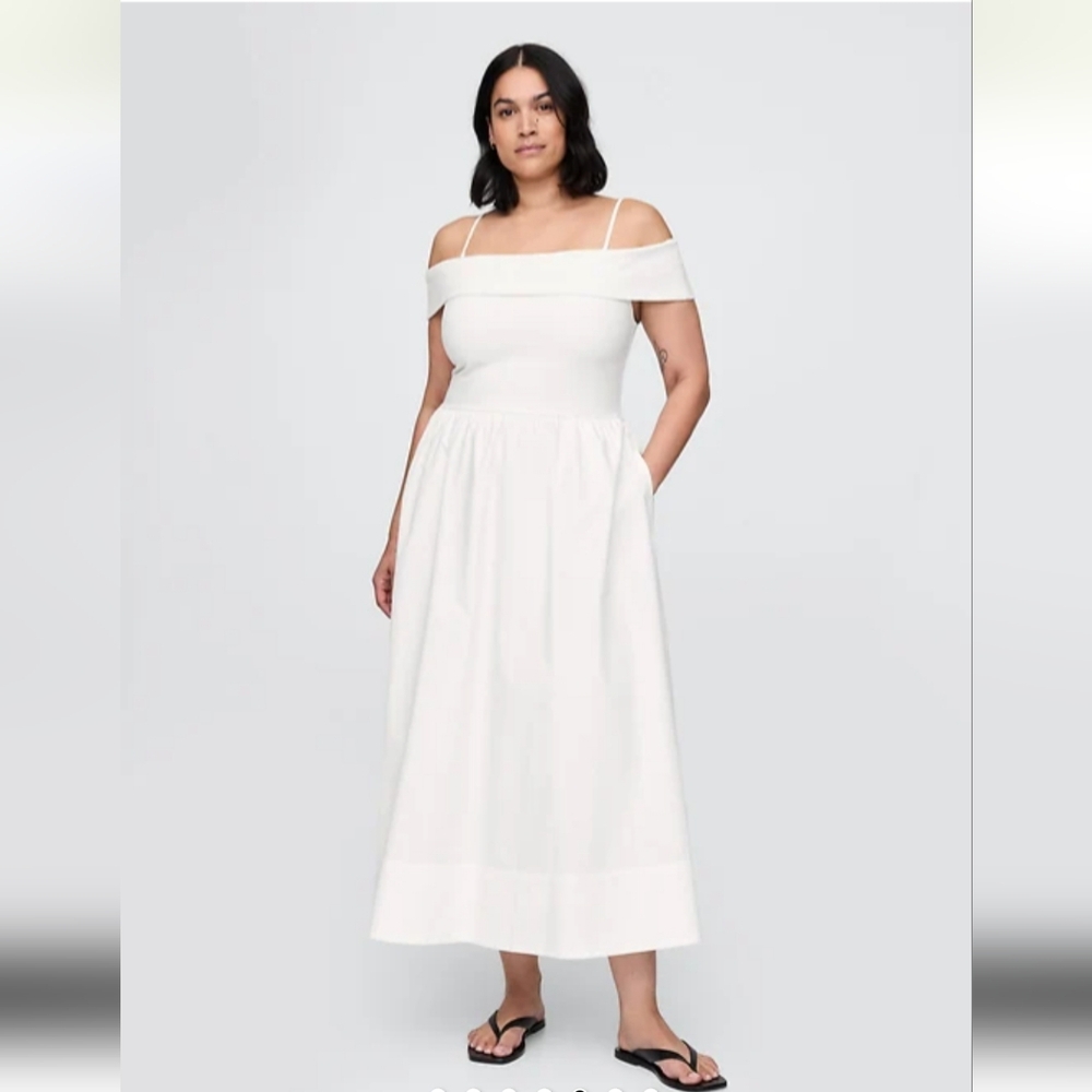 GAP Mixed Media Off-Shoulder Midi Dress – White XL NWT